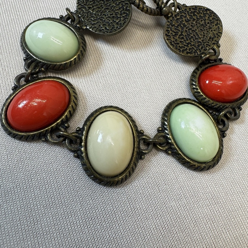 Vintage Toggle Bracelet With Coral, White & Blue